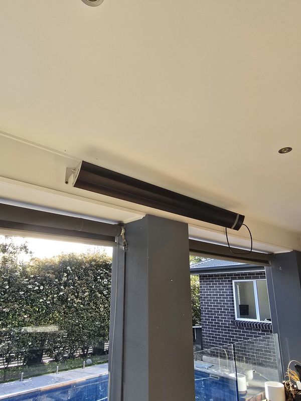 Installation of a Rinnai electric strip heater on the alfresco, providing comfortable outdoor heating through the cooler months, Beaumont Hills, NSW