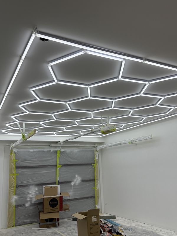Hexagon LED grid ceiling lighting in the garage, Birrong, NSW